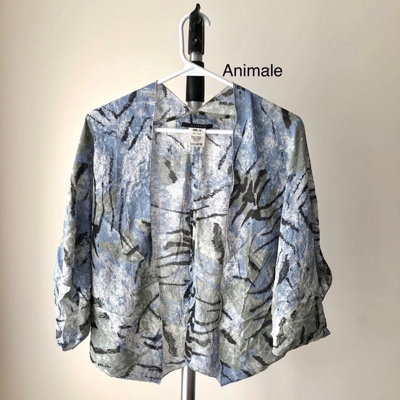 ANIMALE Blue Green Black Animal Print Open Kimono cover Jacket Sz M - Picture 1 of 4